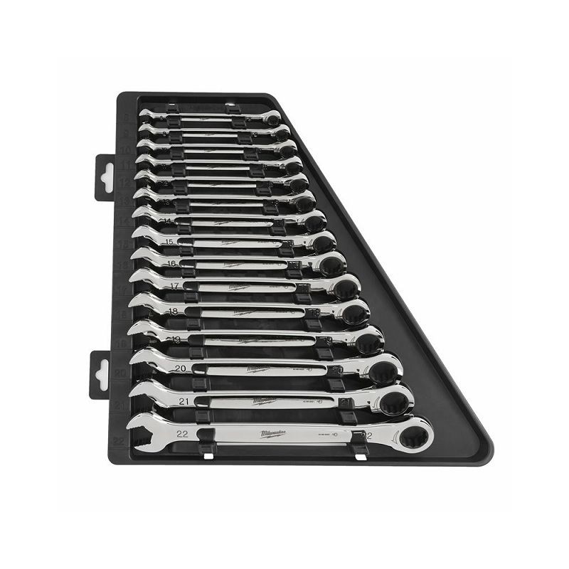 1 pcs - Milwaukee 15-Piece Ratchet Spanner Set, 8 mm, 9 mm, 10 mm, 11 mm, 12 mm, 13 mm, 14 mm, 15 mm, 16 mm, 17 mm, 18 mm, 19