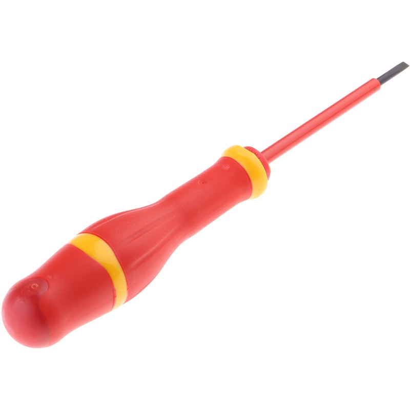 1 pcs - Facom Slotted Insulated Screwdriver, 0.5 mm Tip, 75 mm Blade, VDE/1000V, 178 mm Overall
