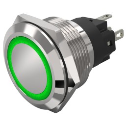 1 pcs - EAO 82 Series Illuminated Illuminated Push Button Switch, Latching, Panel Mount, 22.3mm Cutout, SPDT, Green LED, 240V,
