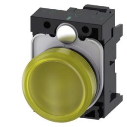 1 pcs - Siemens, 3SU1, Panel Mount Yellow LED Indicator, 22mm Cutout, Round, 24V ac/dc