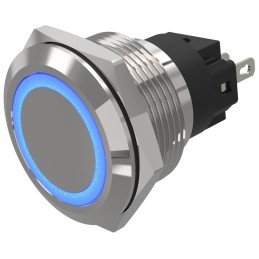 1 pcs - EAO 82 Series Blue Indicator, 12V ac/dc, 22mm Mounting Hole Size, Solder Tab Termination, IP65, IP67