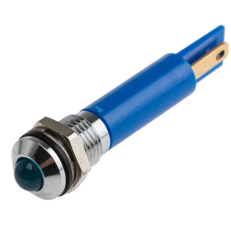 1 pcs - RS PRO Blue Panel Mount Indicator, 12V, 8mm Mounting Hole Size, Solder Tab Termination, IP67