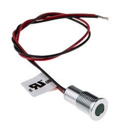 1 pcs - RS PRO Green Panel Mount Indicator, 24V dc, 8mm Mounting Hole Size, Lead Wires Termination, IP67