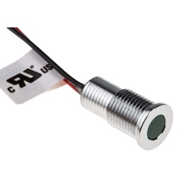1 pcs - RS PRO Green Panel Mount Indicator, 24V dc, 8mm Mounting Hole Size, Lead Wires Termination, IP67