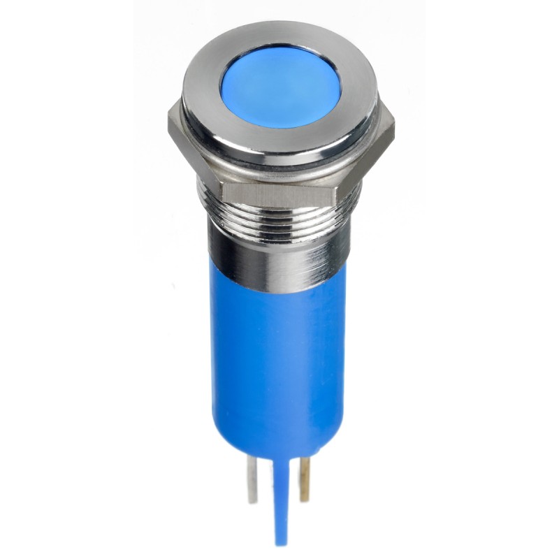 1 pcs - RS PRO Blue Panel Mount Indicator, 12V dc, 12mm Mounting Hole Size, Faston, Solder Lug Termination, IP67