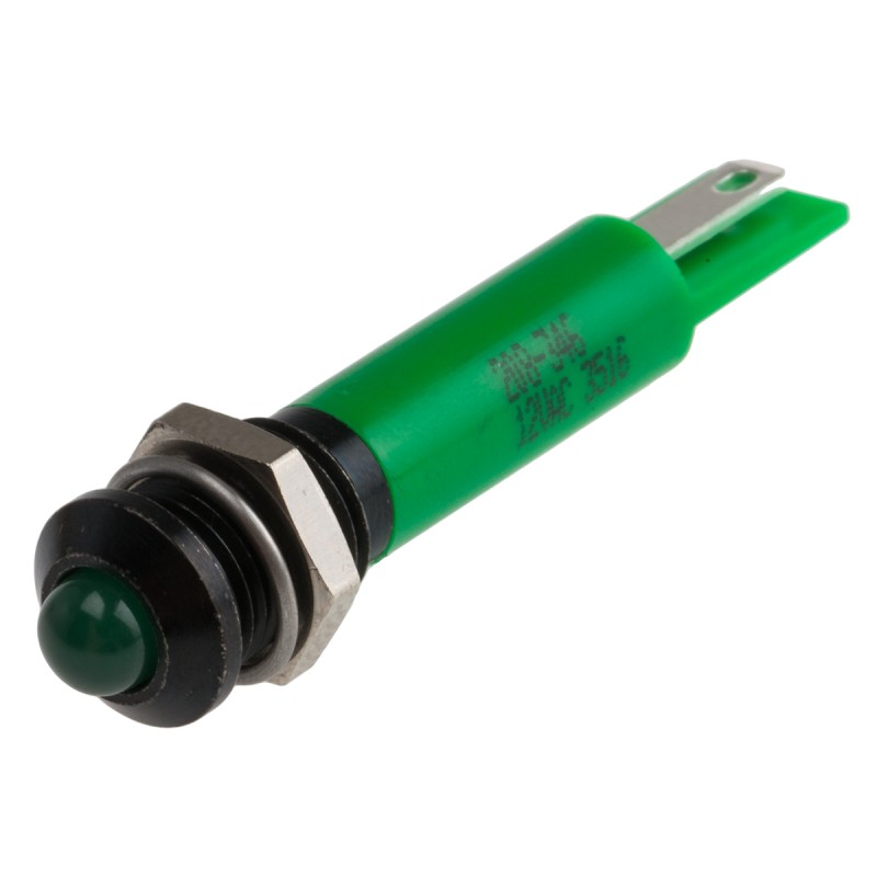 1 pcs - RS PRO Green Panel Mount Indicator, 12V ac, 8mm Mounting Hole Size, Solder Tab Termination