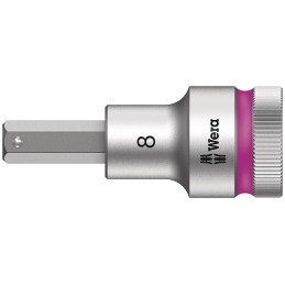 1 pcs - Wera 1/2 in Drive Bit Socket, Hex Bit, 8mm, 60 mm Overall Length