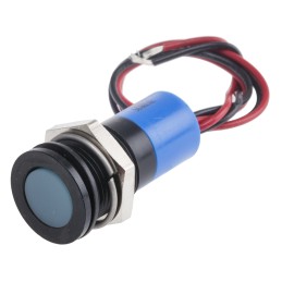 1 pcs - RS PRO Blue Panel Mount Indicator, 6 - 36V dc, 14mm Mounting Hole Size, Lead Wires Termination, IP67