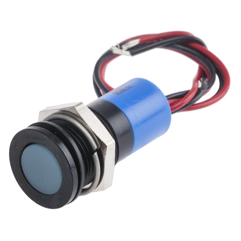 1 pcs - RS PRO Blue Panel Mount Indicator, 6 - 36V dc, 14mm Mounting Hole Size, Lead Wires Termination, IP67