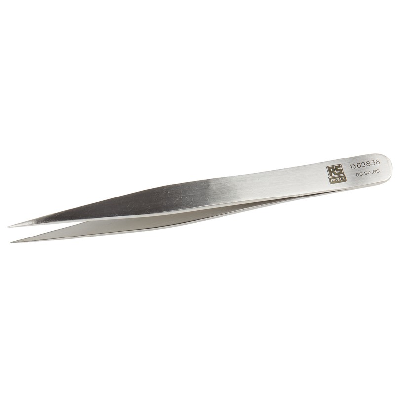 1 pcs - RS PRO 120 mm, Stainless Steel, Flat, Tweezers