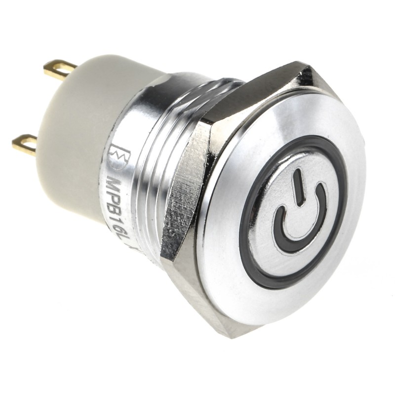 1 pcs - RS PRO Illuminated Push Button Switch, Latching, Panel Mount, 16mm Cutout, SPST, White LED, 36V dc, IP67