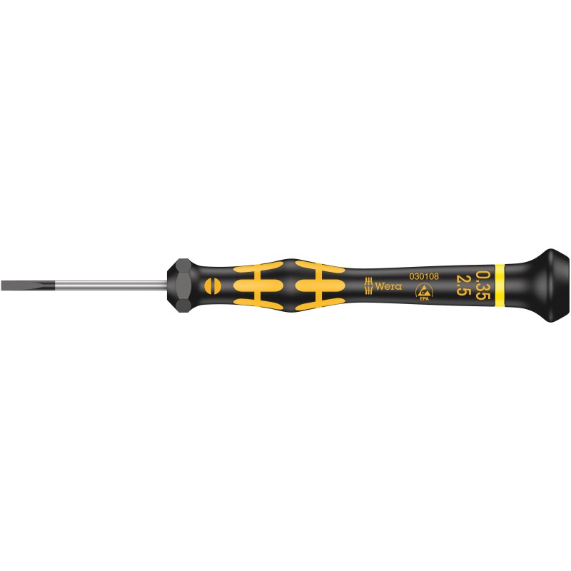 1 pcs - Wera Slotted Precision Screwdriver, 2.5 x 0.35 mm Tip, 40 mm Blade, 137 mm Overall