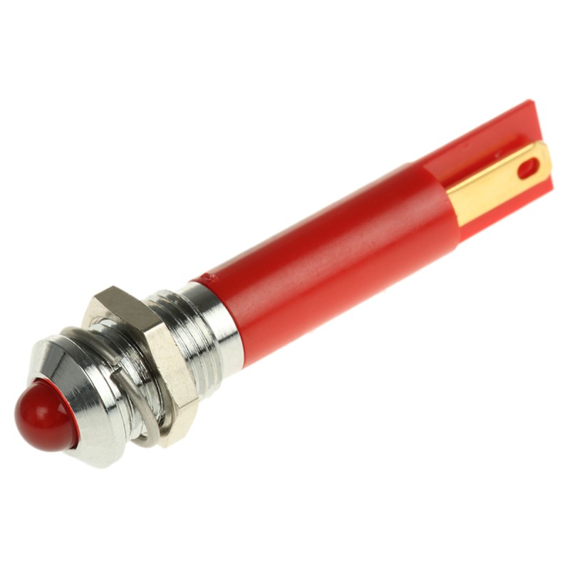 1 pcs - RS PRO Red Panel Mount Indicator, 12V dc, 8mm Mounting Hole Size, Solder Tab Termination