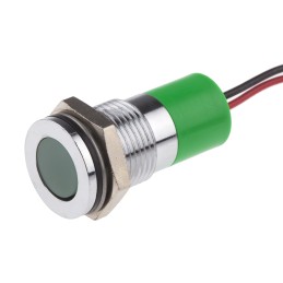 1 pcs - RS PRO Green Panel Mount Indicator, 12V dc, 14mm Mounting Hole Size, Lead Wires Termination, IP67