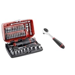 1 pcs - Facom 38-Piece Metric 1/4 in Standard Socket/Bit Set with Ratchet, 6 point, Hex Bit, Phillips Bit, Pozidriv Bit,
