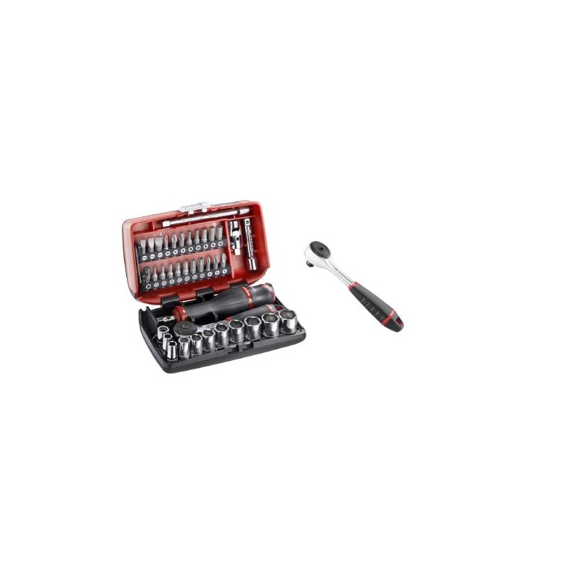 1 pcs - Facom 38-Piece Metric 1/4 in Standard Socket/Bit Set with Ratchet, 6 point, Hex Bit, Phillips Bit, Pozidriv Bit,