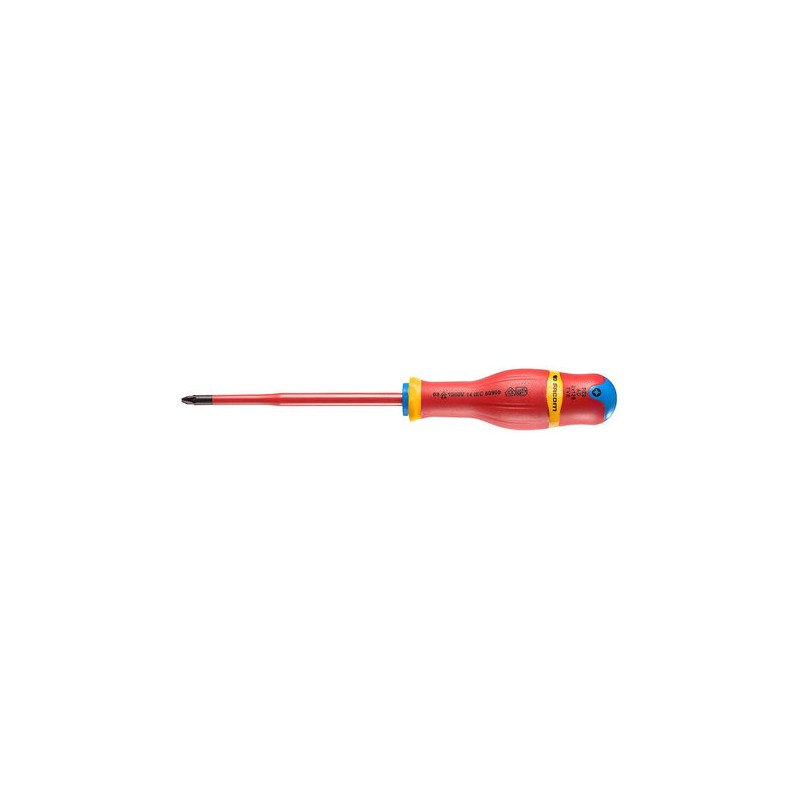 1 pcs - Facom Pozidriv Insulated Screwdriver, PZ2 Tip, 125 mm Blade, VDE/1000V, 245 mm Overall