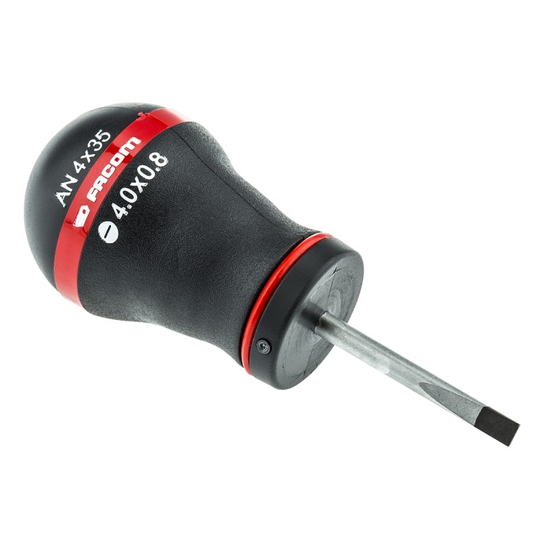 1 pcs - Facom Slotted Stubby Screwdriver, 4 x 0.8 mm Tip, 35 mm Blade, 91 mm Overall