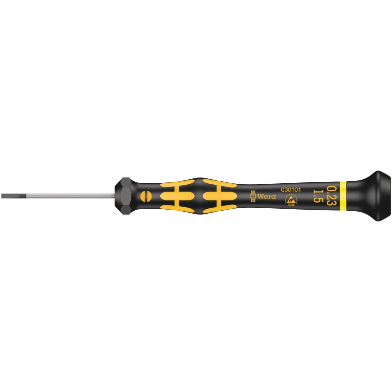 1 pcs - Wera Slotted Precision Screwdriver, 1.5 x 0.23 mm Tip, 40 mm Blade, 137 mm Overall