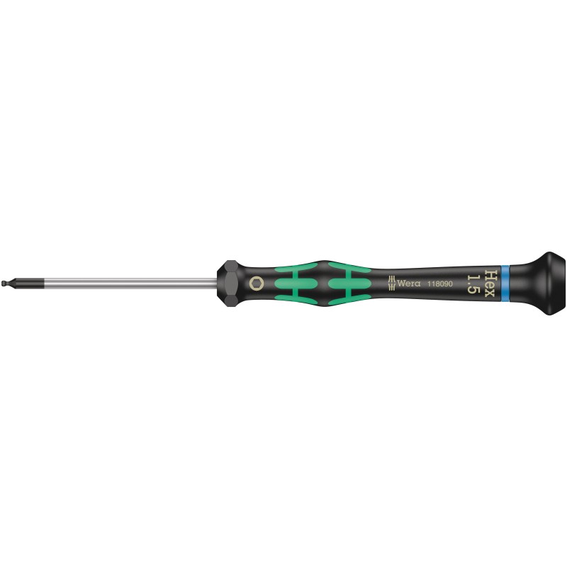 1 pcs - Wera Ball End Hexagon Precision Screwdriver, 1.5 mm Tip, 60 mm Blade, 157 mm Overall
