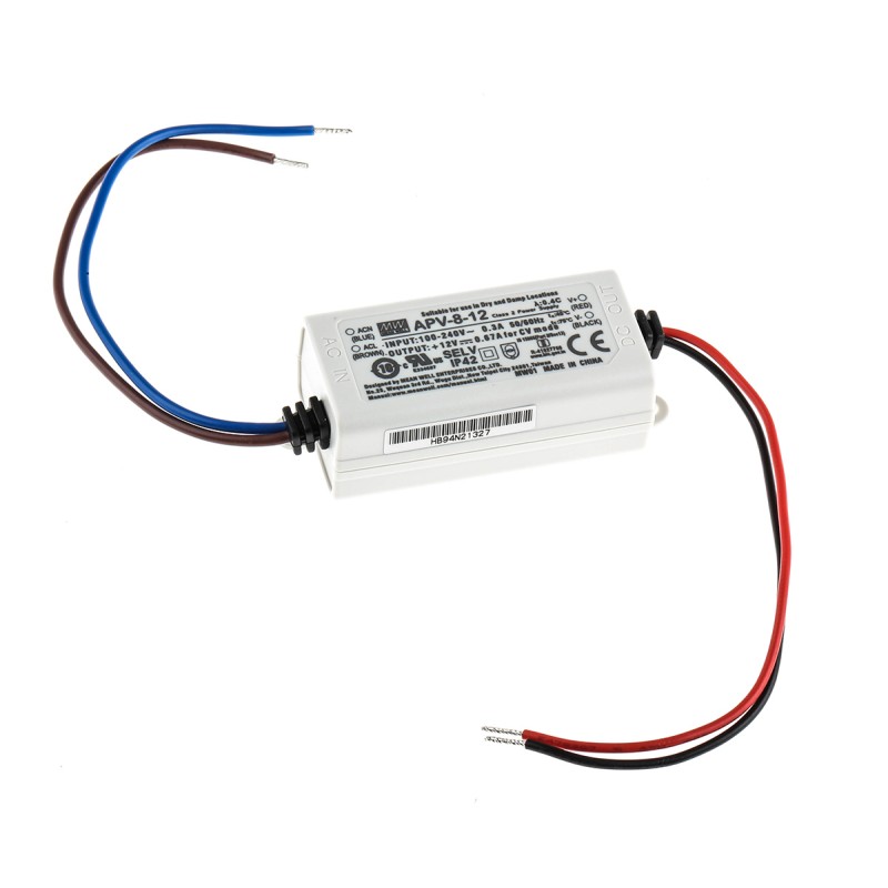 1 pcs - MEAN WELL LED Driver, 12V Output, 8W Output, 0 - 670mA Output, Constant Voltage