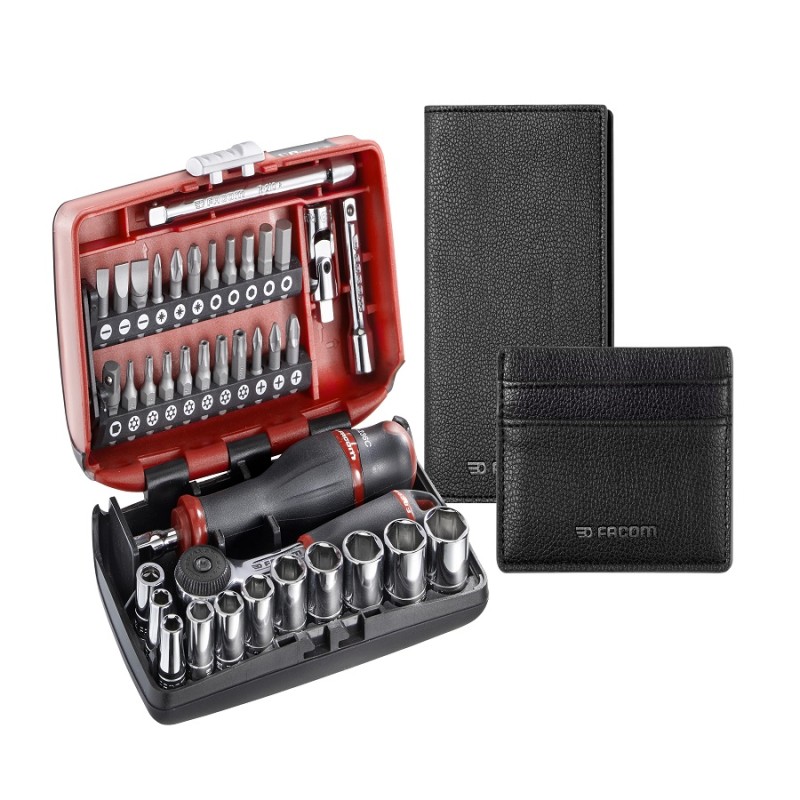 1 pcs - Facom 38-Piece Metric 1/4 in Standard Socket/Bit Set with Ratchet, 6 point, Hex Bit, Phillips Bit, Pozidriv Bit,