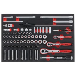 1 pcs - Teng Tools 77-Piece Metric 1/2 in, 1/4 in, 3/8 in Deep Socket/Standard Socket Set with Ratchet, 6 point, 12 point