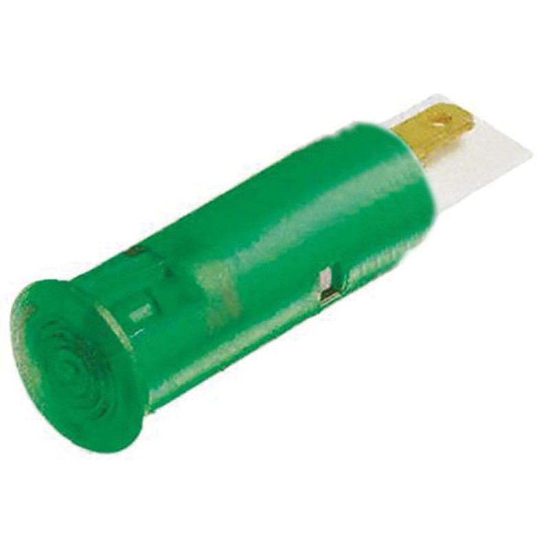 1 pcs - Signal Construct Green Panel Mount Indicator, 12 - 14V, 6mm Mounting Hole Size, Solder Tab Termination