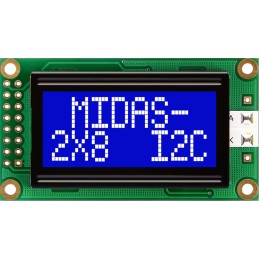 1 pcs - Midas MC20805A6W-BNMLWI-V2 Alphanumeric LCD Alphanumeric Display, 2 Rows by 8 Characters