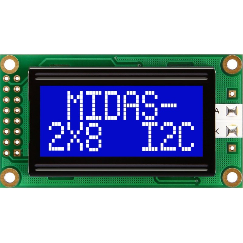 1 pcs - Midas MC20805A6W-BNMLWI-V2 Alphanumeric LCD Alphanumeric Display, 2 Rows by 8 Characters