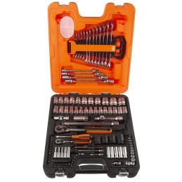 1 pcs - Bahco 108-Piece Metric 1/2 in, 1/4 in Deep Socket/Standard Socket/Spanner/Allen Key/Bit Set with Ratchet, 6 point,
