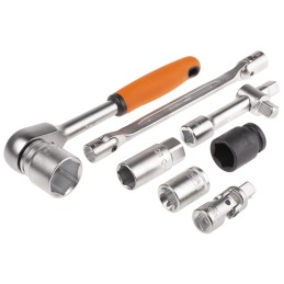 1 pcs - Bahco 108-Piece Metric 1/2 in, 1/4 in Deep Socket/Standard Socket/Spanner/Allen Key/Bit Set with Ratchet, 6 point,