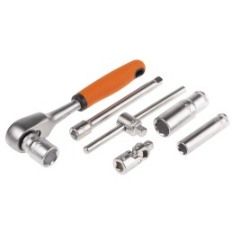 1 pcs - Bahco 108-Piece Metric 1/2 in, 1/4 in Deep Socket/Standard Socket/Spanner/Allen Key/Bit Set with Ratchet, 6 point,