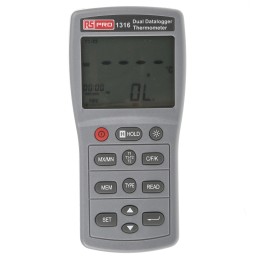 1 pcs - RS PRO 1316 Wired Digital Thermometer, E, J, K, N, R, S, T Probe, 2 Input(s), +1090 (J) °C, +1300 (N) °C, +1370 (K) °C,