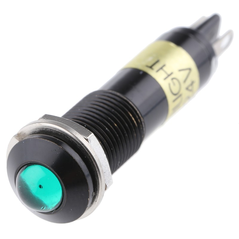 1 pcs - Dialight Green Indicator, 24V dc, 9mm Mounting Hole Size, Solder Tab Termination