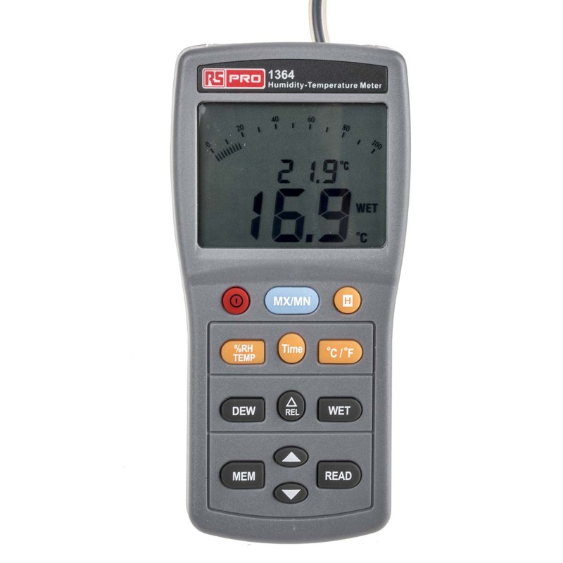 1 pcs - 8888 RS1364 Handheld Hygrometer, ±3 %RH Accuracy, +140 °F, +60 °C Max, 95%RH Max, UKAS Calibration
