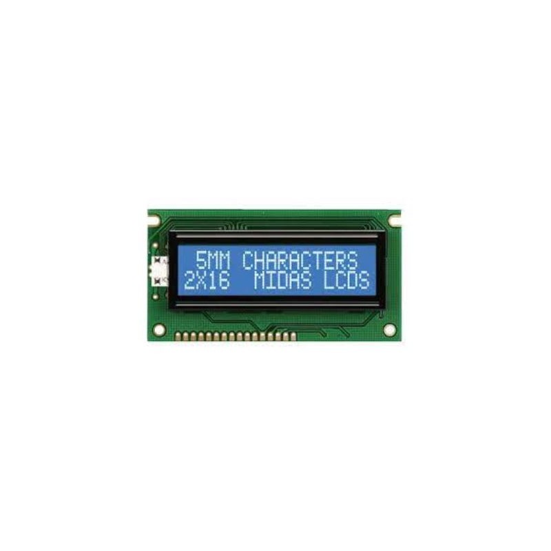 1 pcs - Midas MC21605A6WD-BNMLW-V2 Alphanumeric LCD Display, Blue on Blue, 2 Rows by 16 Characters, Transmissive