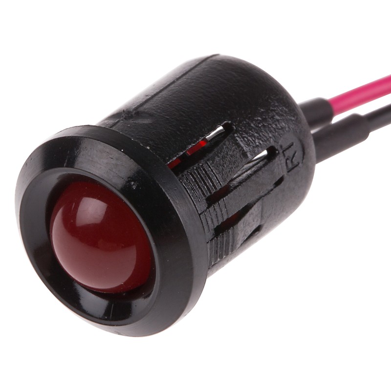 1 pcs - RS PRO Red Flashing LED Panel Mount Indicator, 12V dc, 12mm Mounting Hole Size, Lead Wires Termination