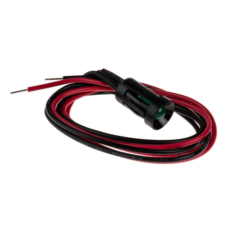 1 pcs - RS PRO Green Panel Mount Indicator, 24V dc, 8mm Mounting Hole Size, Lead Wires Termination