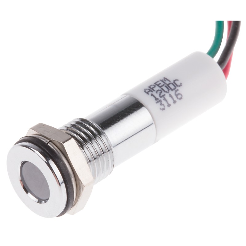 1 pcs - RS PRO Panel Mount Indicator, 12V dc, 8mm Mounting Hole Size, Lead Wires Termination, IP67