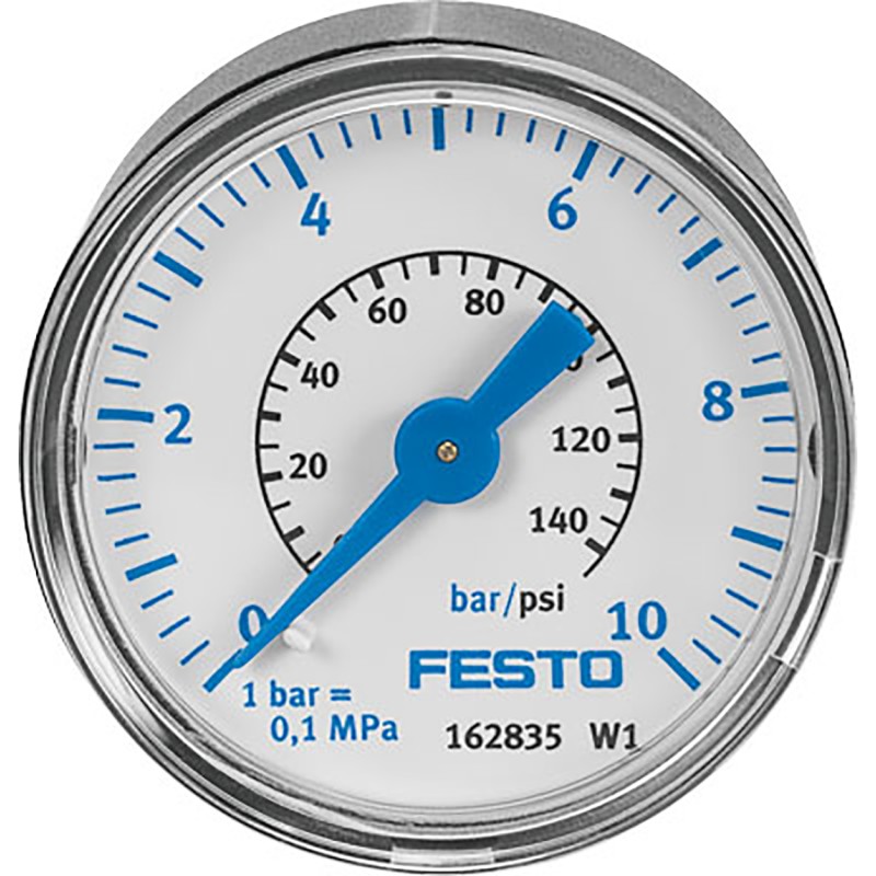 1 pcs - Festo Analogue Pressure Gauge 10bar Back Entry, MA-40-10-1/8-EN, 0bar min., 162835