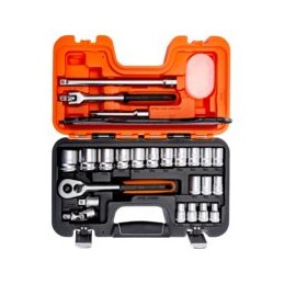 1 Set - Bahco 24-Piece Metric 1/2 in Standard Socket Set with Ratchet, 6 point