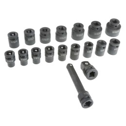 1 Set - RS PRO 18-Piece Metric 1/2 in Impact Socket Set , 6 point