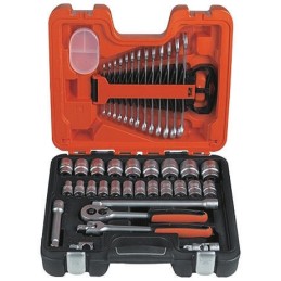 1 Set - Bahco 40-Piece Metric 1/2 in Standard Socket/Spanner Set with Ratchet, 6 point