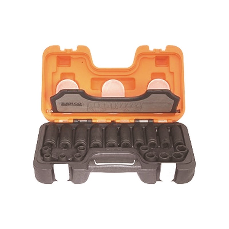 1 Set - Bahco 20-Piece Metric 1/2 in Deep Impact Socket/Standard Impact Socket Set , 6 point, Hex Bit