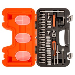 1 Set - Bahco 46-Piece Metric 1/4 in Standard Socket/Allen Key/Bit Set with Ratchet, 6 point, e-Torx, Hex Bit, Phillips Bit,