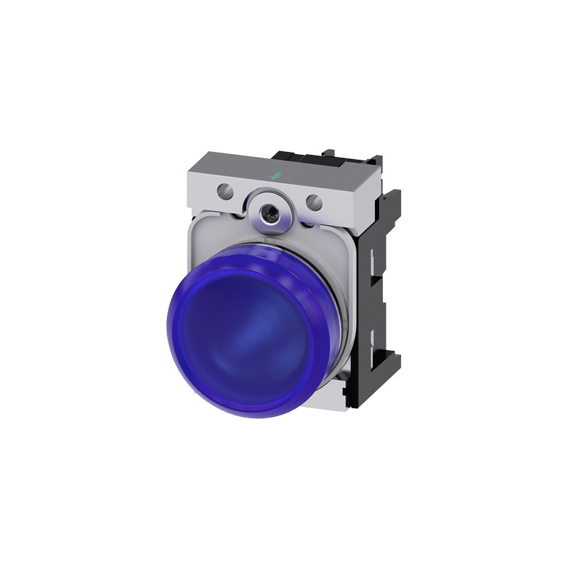 1 pcs - Siemens, SIRIUS ACT, Panel Mount Blue LED Indicator, 22mm Cutout, Round, 24V ac/dc