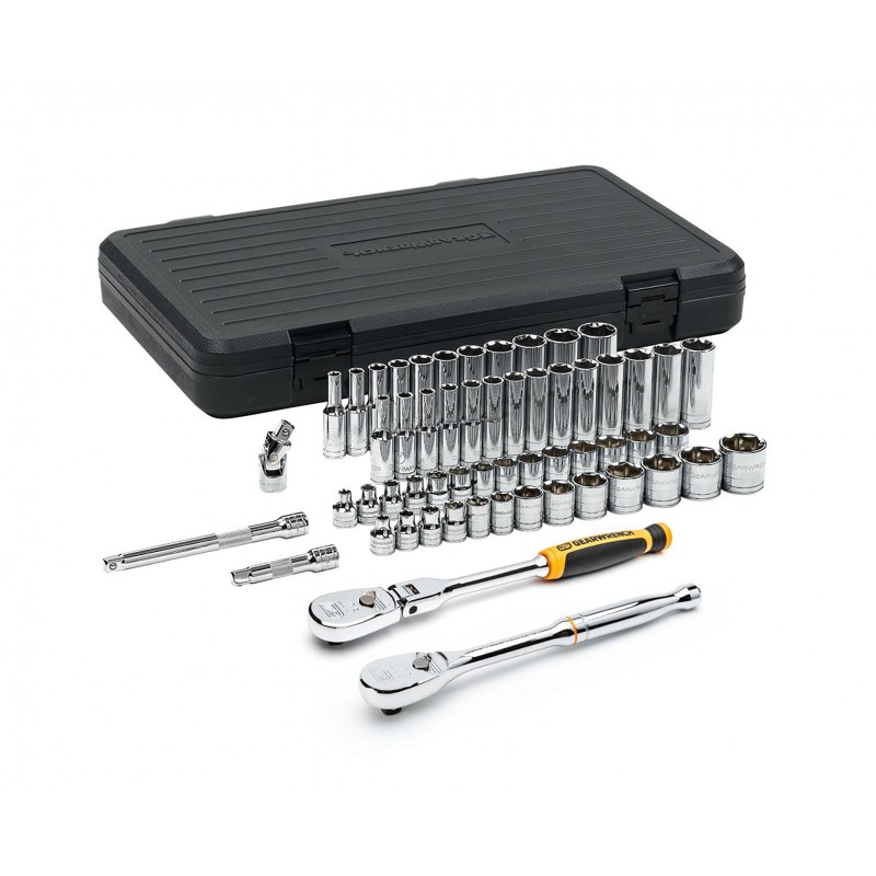 1 Set - GearWrench 57-Piece Imperial, Metric 3/8 in Deep Socket/Standard Socket Set with Ratchet, 6 point