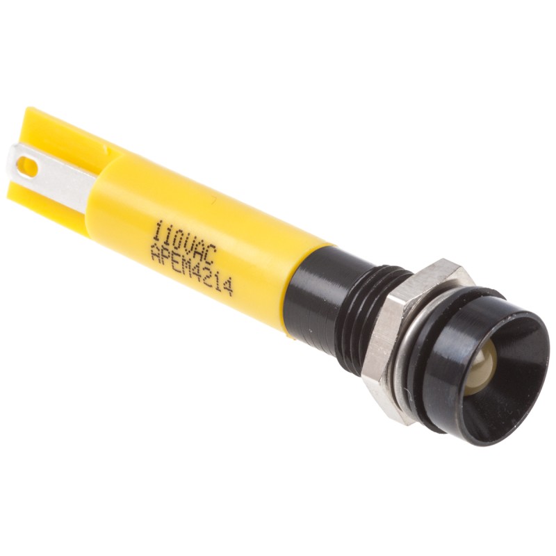 1 pcs - RS PRO Yellow Panel Mount Indicator, 110V ac, 8mm Mounting Hole Size, IP67