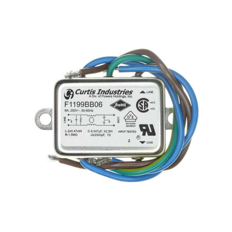 1 pcs : F1199BB06 - LINE FILTER 250VAC 6A CHASSIS